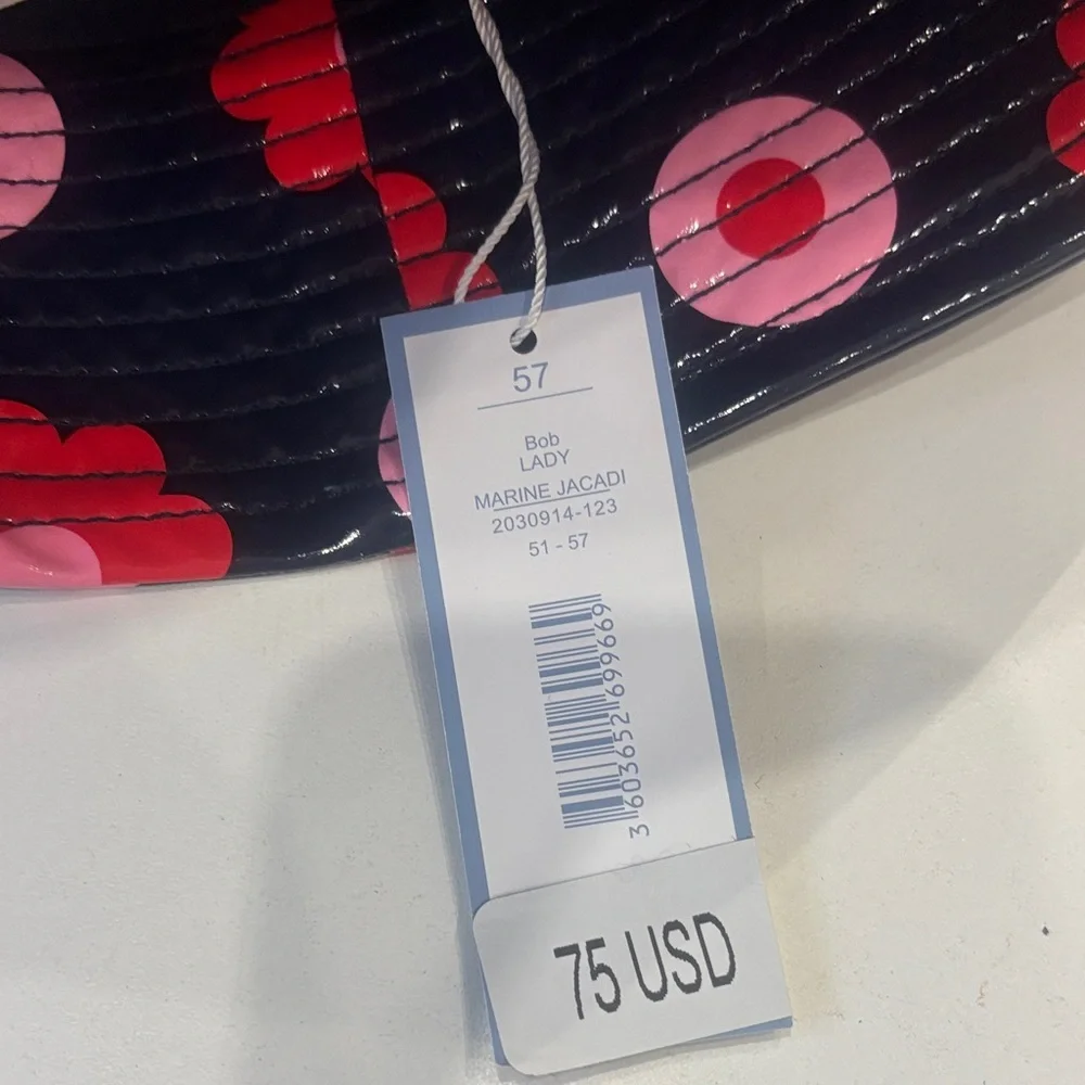 Jacadi Navy Bucket Hat with Red Flowers and Pink Circles